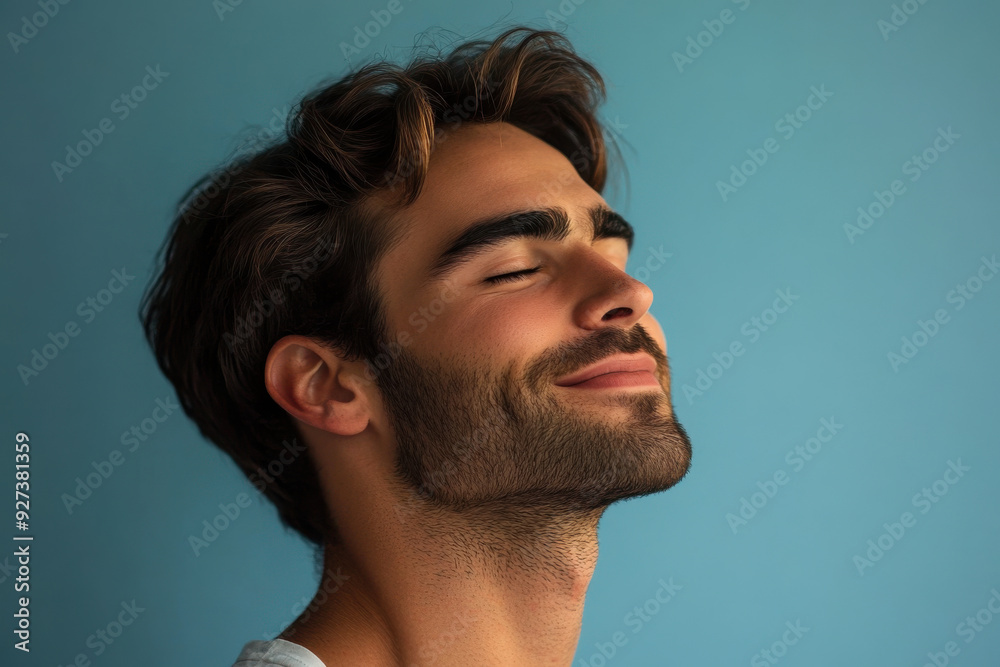 Obraz premium A close up of a man's face with her eyes closed