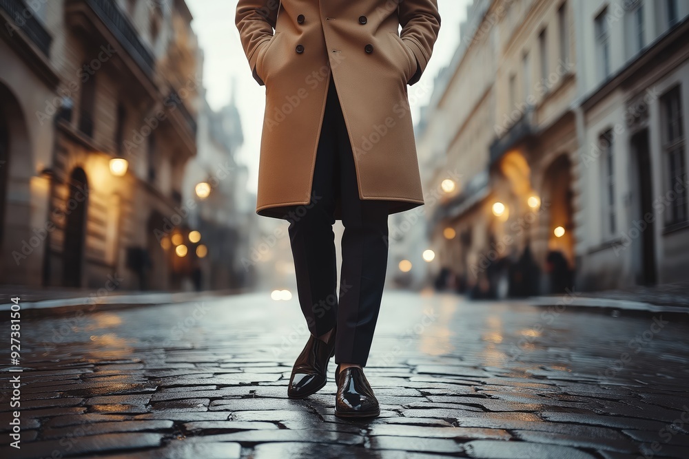 Man in Brown Coat Walking on Cobblestone Street Man in Brown Coat Walking on Cobblestone Street