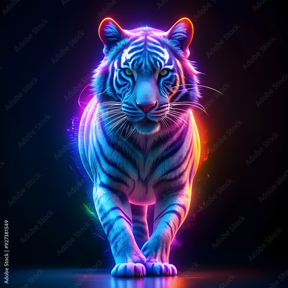 neon hologram of tiger