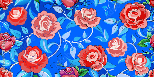 Floral blooming romantic feminine seamless pattern with imitation of satin stitch embroidery