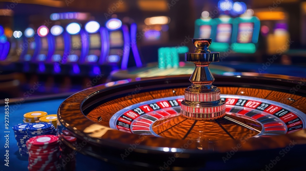 Roulette Wheel and Chips on a Casino Table Roulette Wheel and Chips on a Casino Table