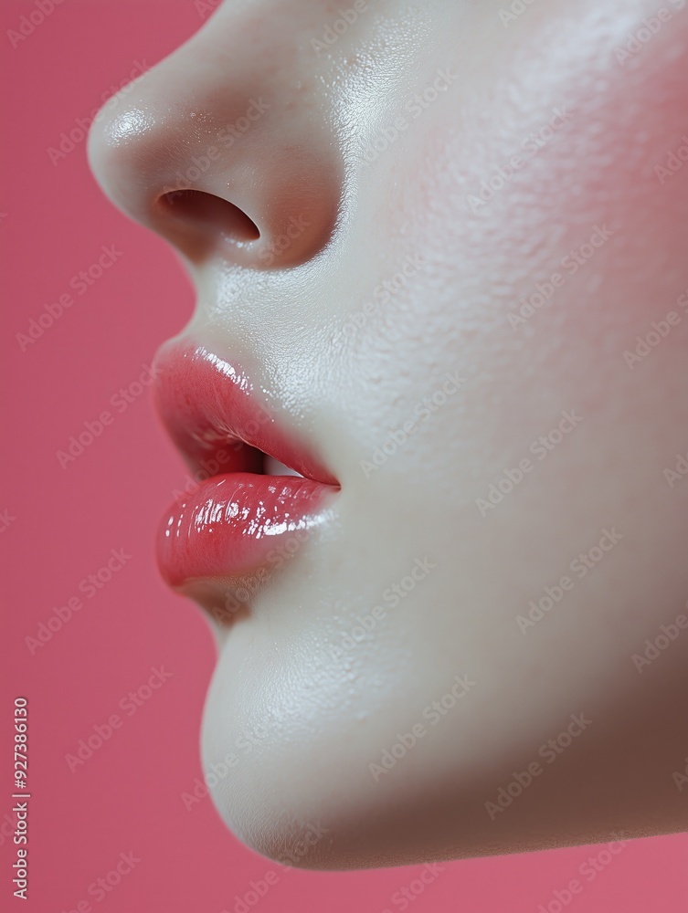 Freckled redhead girl's serene close-up portrait with soft peach background and natural beauty