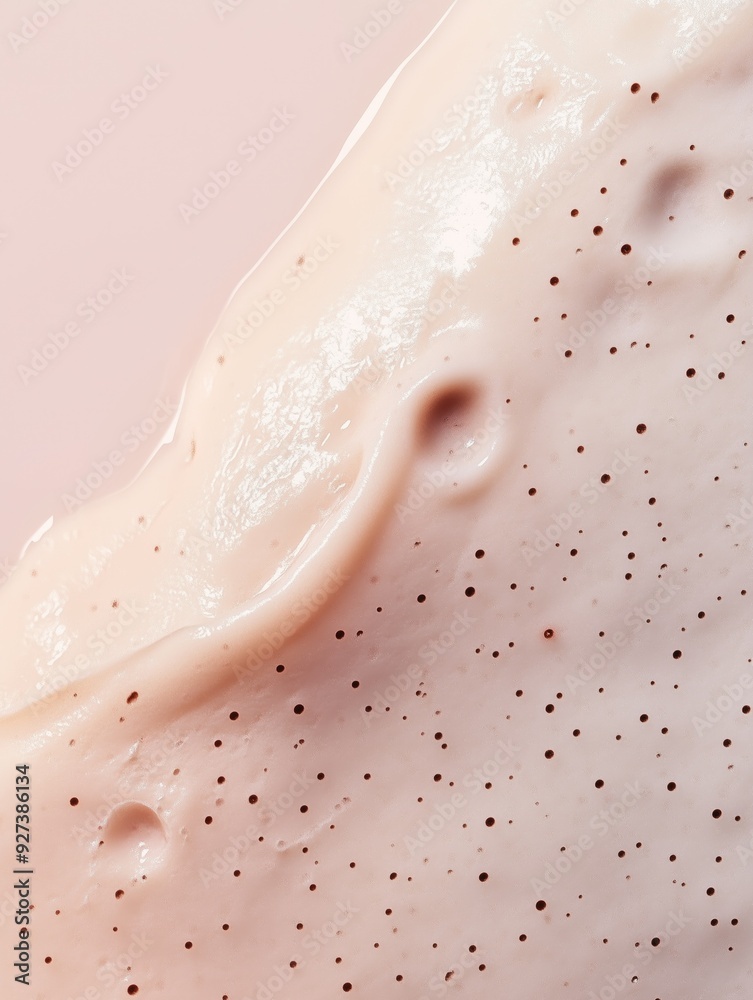 Fototapeta premium Close-up of a creamy pink gel texture with bubbles, highlighting smoothness and hydration in skincare