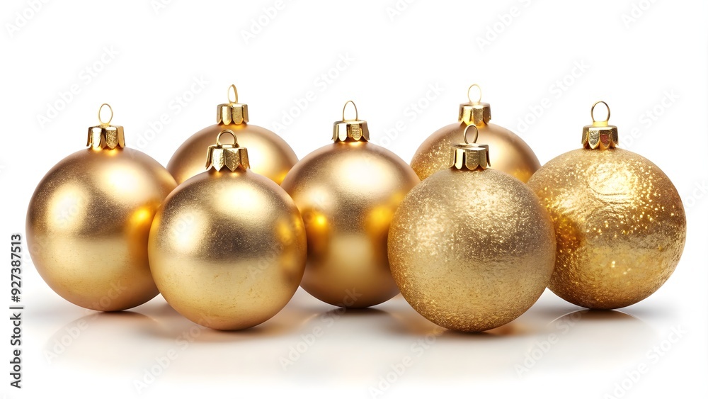 Seven golden Christmas balls collection hanging isolated, golden, decoration, Christmas, balls, collection, hanging Seven golden Christmas balls collection hanging isolated, golden, decoration, Christmas, balls, collection, hanging