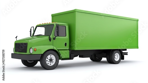 A 3D green delivery truck on a white background, leaving ample room for text or logo, ideal for e-commerce shipping concepts.