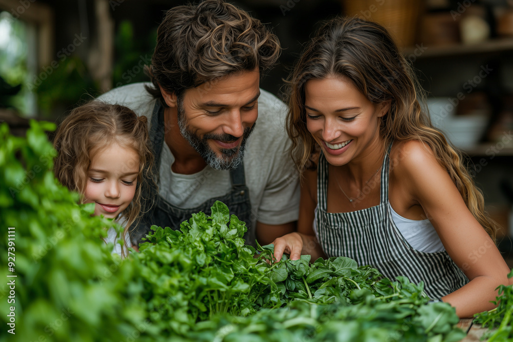 A family practicing sustainable living at home, using eco-friendly products and recycling to reduce their environmental footprint