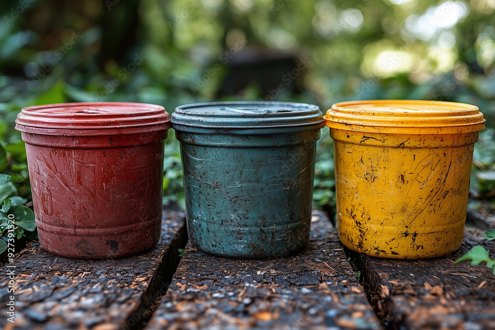Naklejka premium A family practicing sustainable living at home, using eco-friendly products and recycling to reduce their environmental footprint