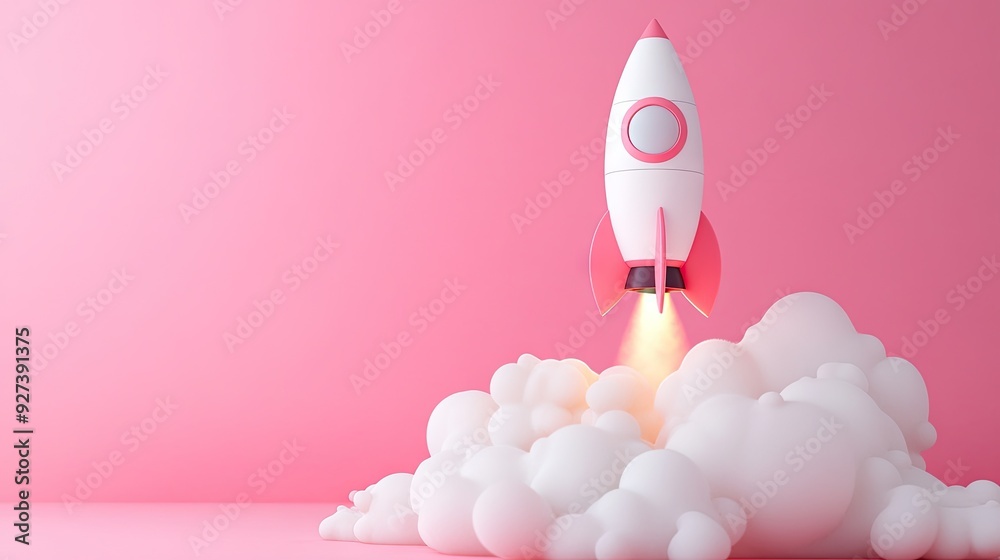 A 3D rocket lifting off from a pink background, representing innovation and the beginning of a startup. A 3D rocket lifting off from a pink background, representing innovation and the beginning of a startup.
