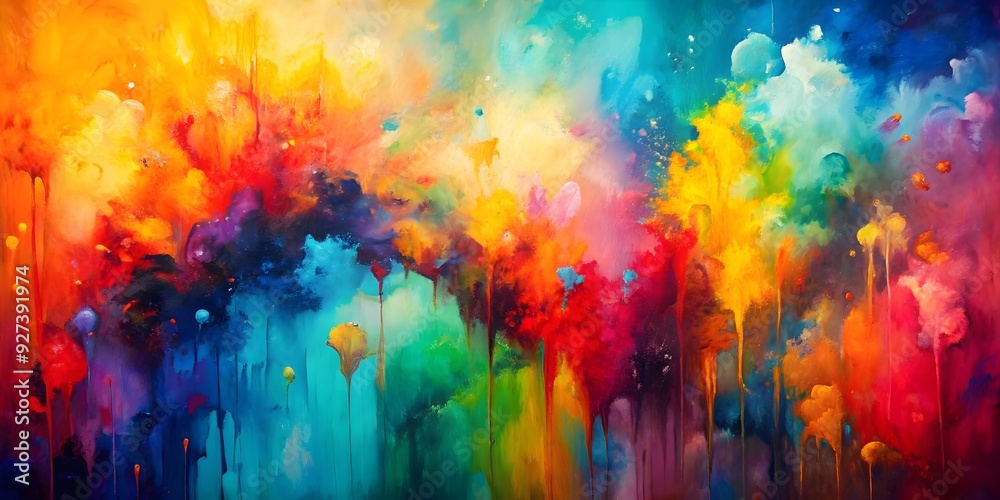 Fototapeta premium Colorful abstract painting resembling a vibrant dance of colors , vibrant, abstract, painting, dance, colors, artistic, vibrant