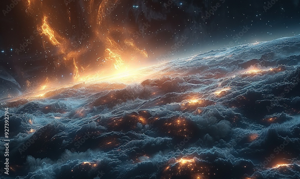 Generated illustrations depict science fiction scenarios set in space, showcasing imaginative and futuristic concepts. Generated illustrations depict science fiction scenarios set in space, showcasing imaginative and futuristic concepts.