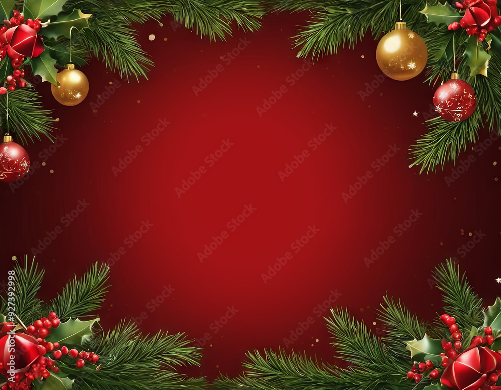 custom made wallpaper toronto digitalA festive red background with green holly leaves and red ornaments, creating a traditional Christmas atmosphere