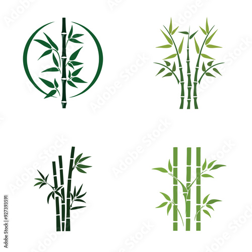 Bamboo logo template. Green bamboo trees vector design.