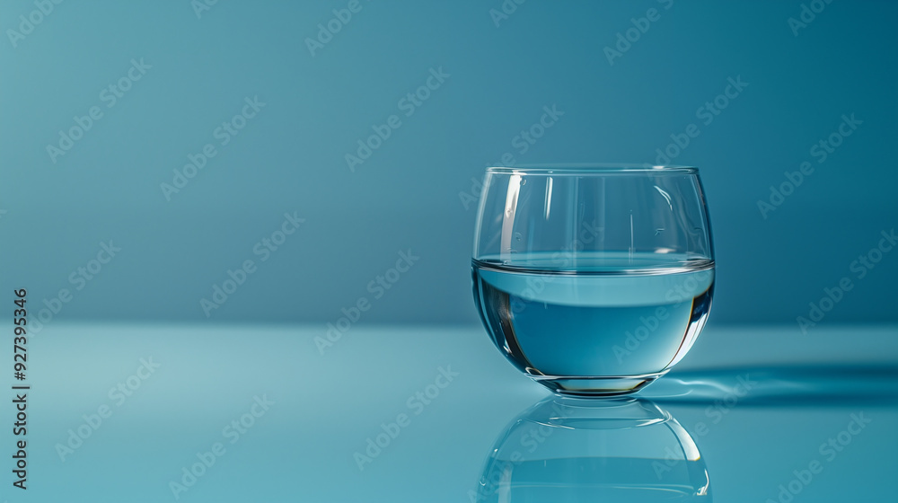 Glass of Water on a Turquoise Surface with Reflections Glass of Water on a Turquoise Surface with Reflections