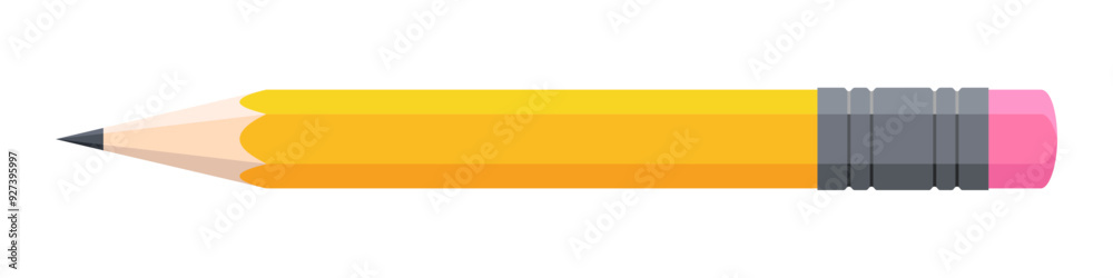 Yellow vector pencil with a red eraser, isolated on white background. Realistic illustration for design. Stationery. School supplies. Office tools. Back to school. Yellow vector pencil with a red eraser, isolated on white background. Realistic illustration for design. Stationery. School supplies. Office tools. Back to school.