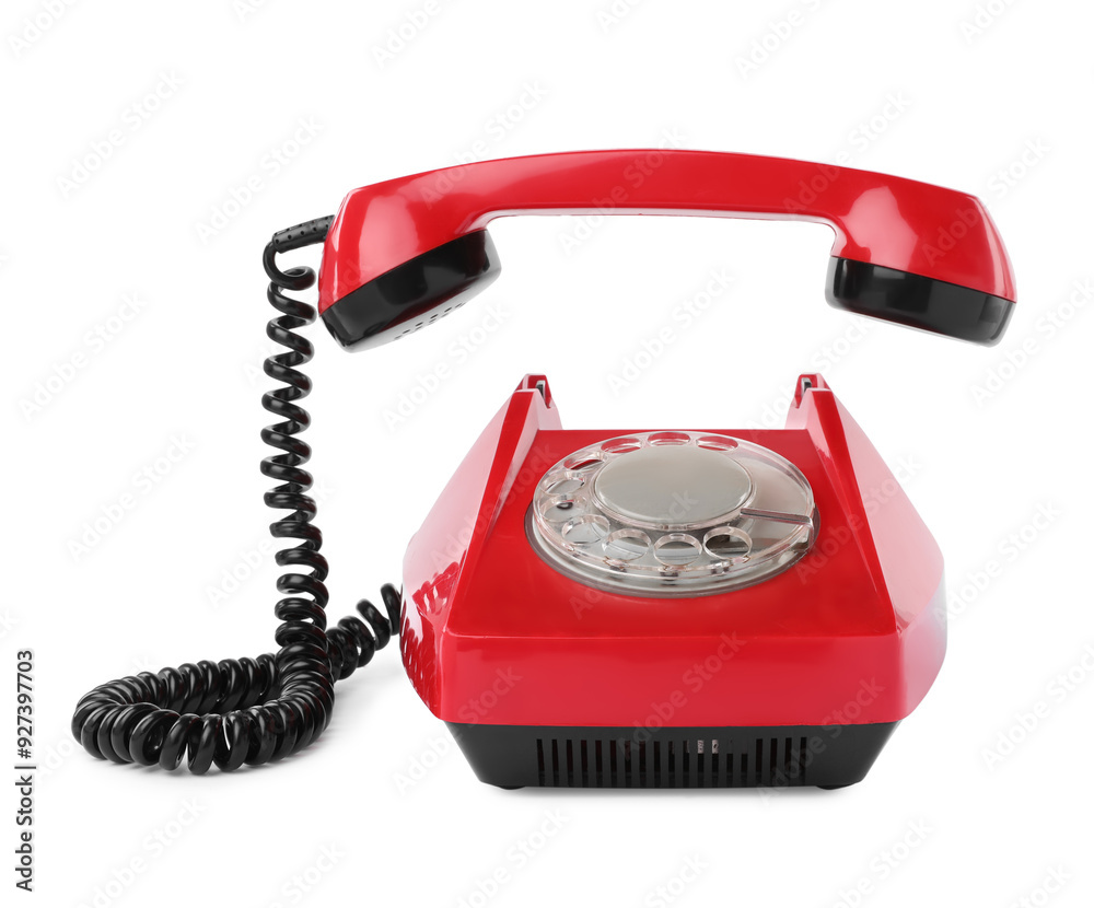 One red telephone with handset isolated on white One red telephone with handset isolated on white