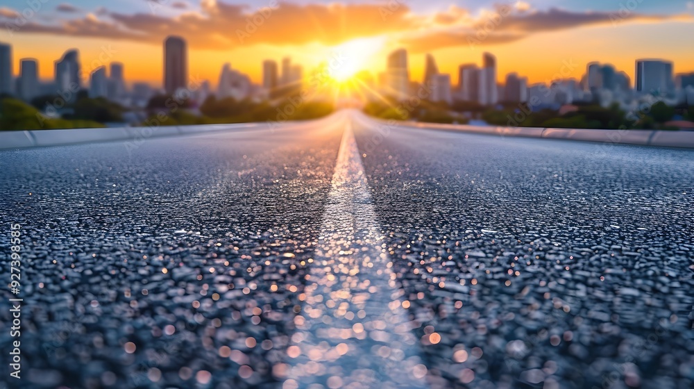 Obraz premium Vibrant Sunset over Towering Cityscape Metaphor for Strategic Pathways and Foresight in Business