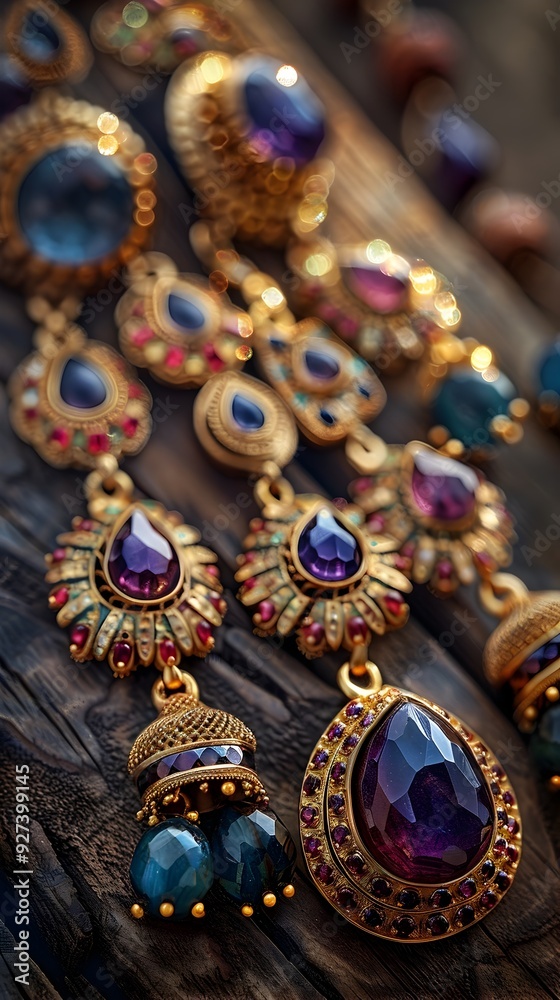 Exquisite Indian Jewelry with Vibrant Colors and Intricate Details on Rustic Wooden Surface Exquisite Indian Jewelry with Vibrant Colors and Intricate Details on Rustic Wooden Surface
