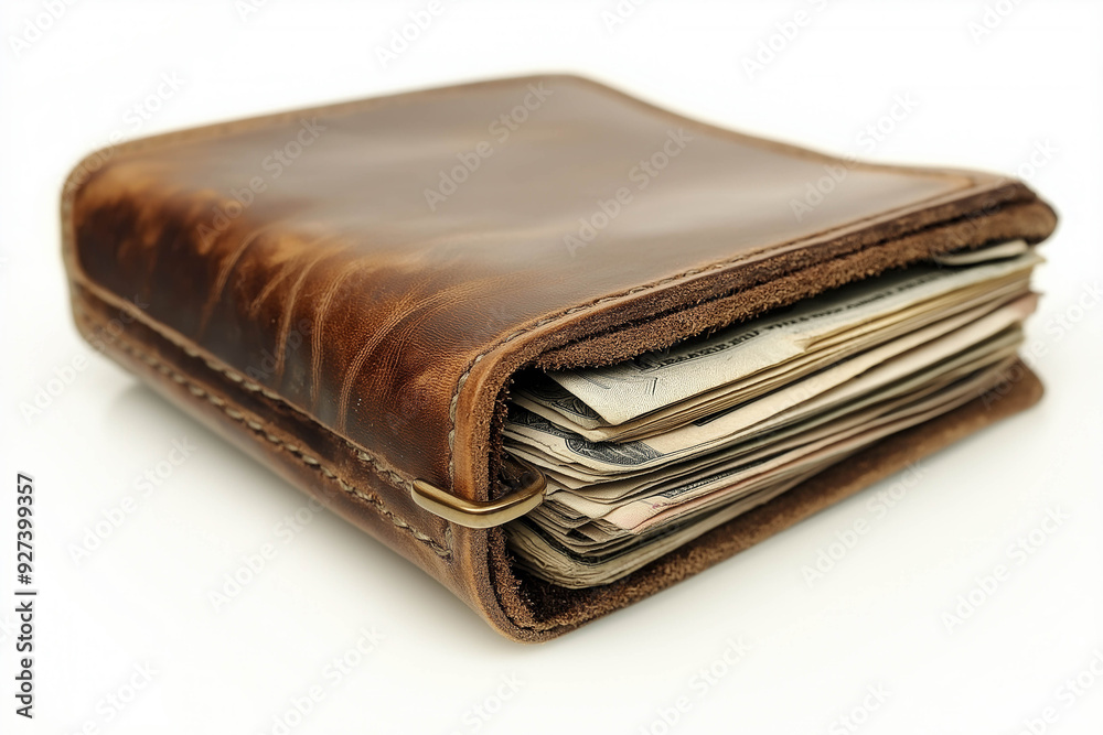 Big Leather Wallet Overstuffed With Money