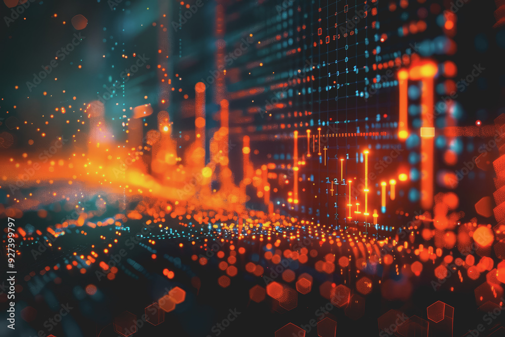 Fototapeta premium Stock market chart lines and financial graphs on technology abstract background