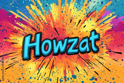 Colorful Text "Howzat" On P...