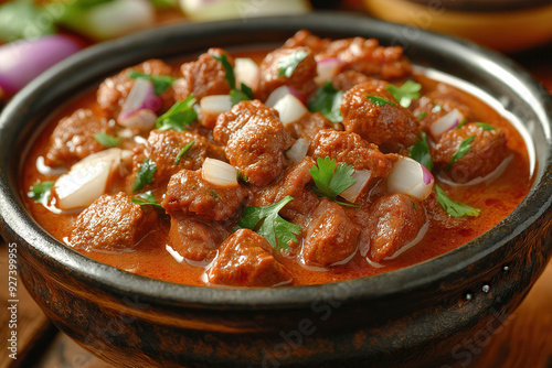 Dopiaza, A Meat Curry Garnished With Onions And Coriander photo