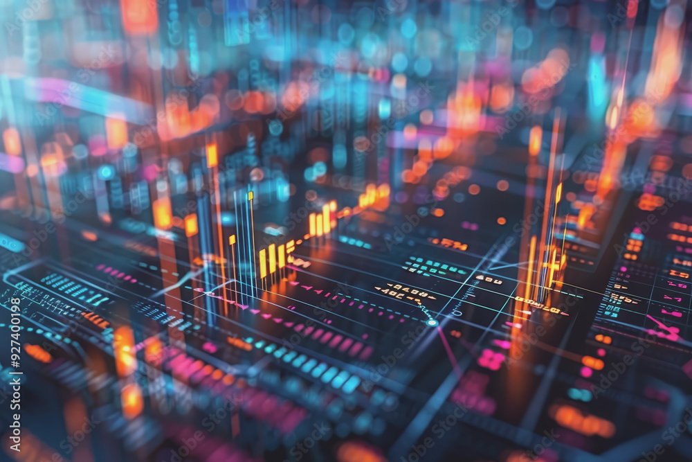 Stock market chart lines and financial graphs on technology abstract background Stock market chart lines and financial graphs on technology abstract background