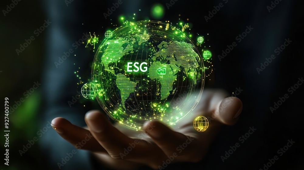 A Hand Holding a Glowing Earth with ESG in the Center A Hand Holding a Glowing Earth with ESG in the Center
