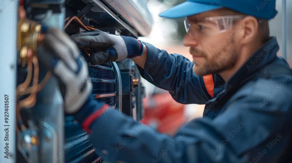 Skilled HVAC Technician Expertly Repairing and Maintaining Air Conditioning System with Precision and Care