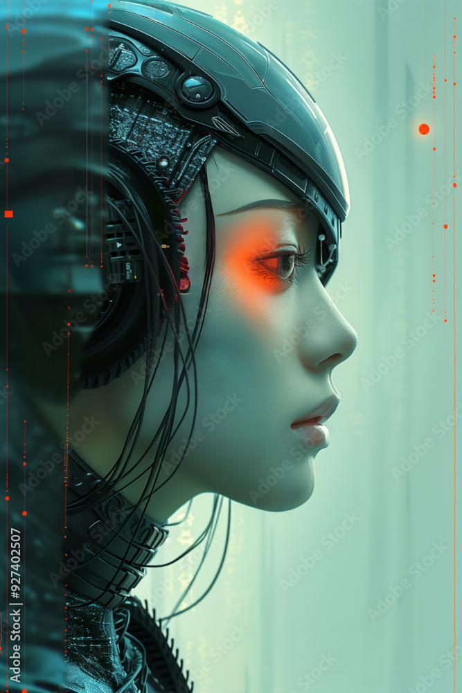Futuristic Cyborg Connected to Wires – Sci-Fi Magazine Cover Art Depicting Human-Machine Hybrid. Futuristic Cyborg Connected to Wires – Sci-Fi Magazine Cover Art Depicting Human-Machine Hybrid.
