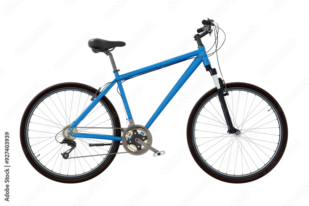 Blue bicycle, side view. Black leather saddle and handles. Png clipart isolated on transparent background Blue bicycle, side view. Black leather saddle and handles. Png clipart isolated on transparent background