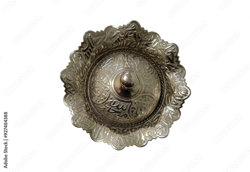Fototapeta premium Metal sugar bowl with old script in Ottoman form