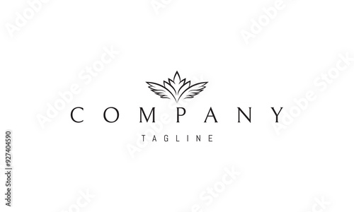 Vector logo with an abstract image of wings with a flower in the middle.