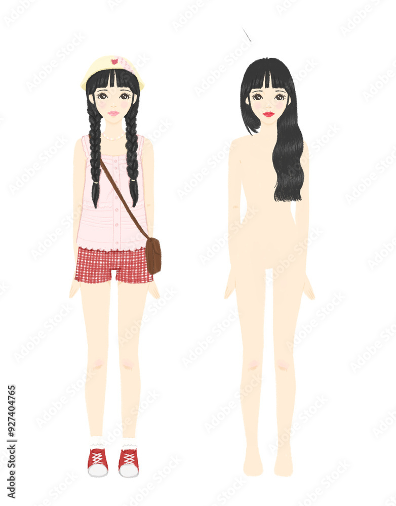 girl model in pencil color cartoon style girl model in pencil color cartoon style