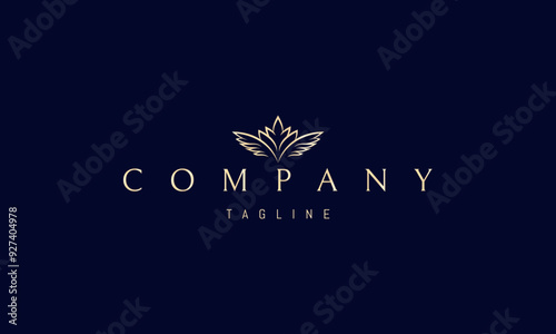 Vector golden logo with an abstract image of wings with a flower in the middle.
