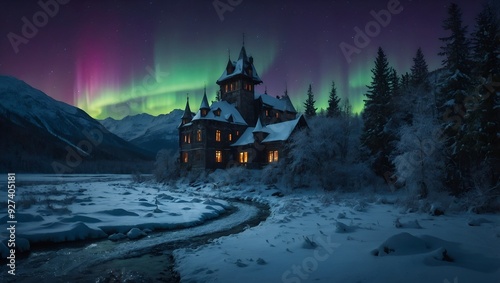 Moonlit Castle of the Northern Lights