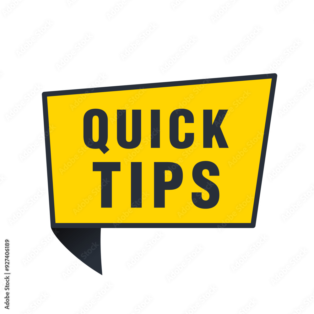 Quick Tips banner in yellow with light bulb and quick tips text speech bubble Vector illustration. Quick Tips banner in yellow with light bulb and quick tips text speech bubble Vector illustration.