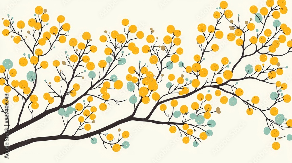 Abstract Branch with Yellow and Blue Flowers Abstract Branch with Yellow and Blue Flowers