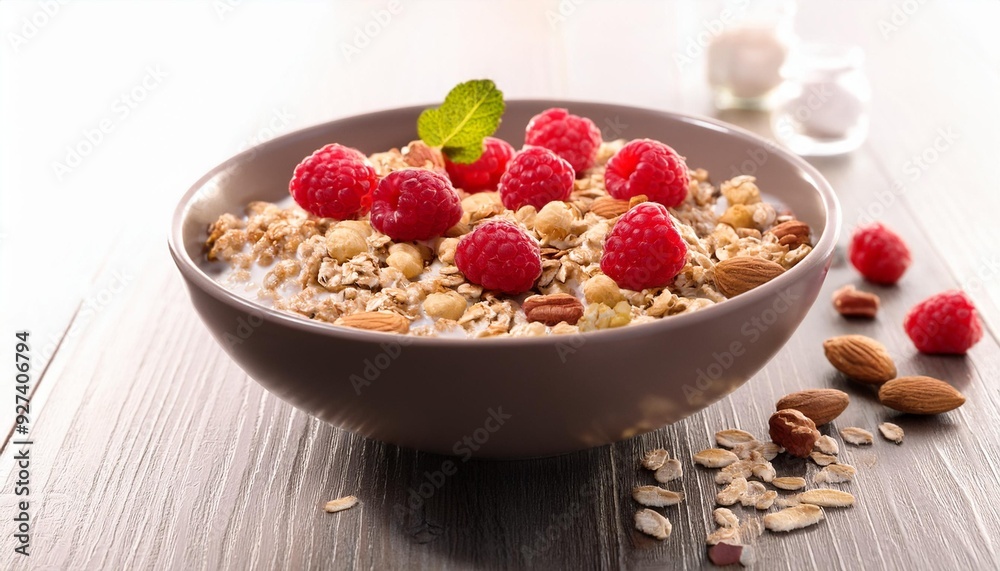 Muesli with oats, raspberries and nuts Muesli with oats, raspberries and nuts