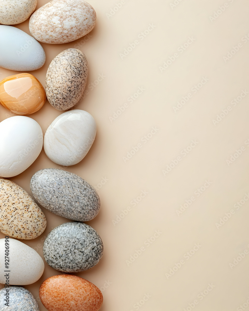 A collection of smooth, colorful pebbles arranged artistically on a soft backdrop, ideal for nature and relaxation themes. A collection of smooth, colorful pebbles arranged artistically on a soft backdrop, ideal for nature and relaxation themes.