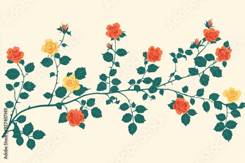 Wallpaper Mural Blooming Rose Vine Illustration Torontodigital.ca