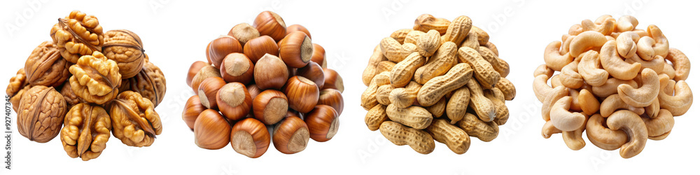 Assorted nuts including walnuts, hazelnuts, peanuts, and cashews on a transparent background highlighting healthy snack options and natural ingredients for nutritious and balanced diets Assorted nuts including walnuts, hazelnuts, peanuts, and cashews on a transparent background highlighting healthy snack options and natural ingredients for nutritious and balanced diets