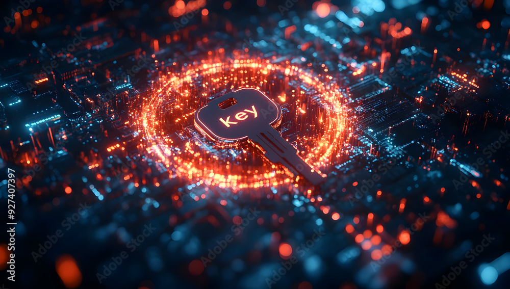 A futuristic illustration of a glowing key on a digital circuit board, symbolizing technology and security. A futuristic illustration of a glowing key on a digital circuit board, symbolizing technology and security.