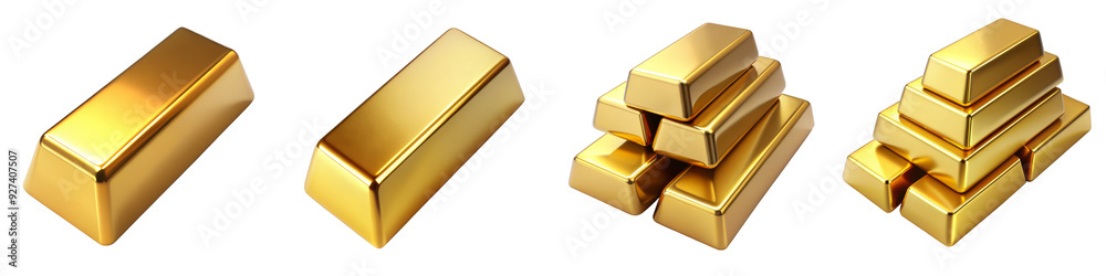 Shiny gold bars arranged in stacks on a transparent background depicting wealth and investment potential with a focus on the precious metal's captivating luster and financial value. Shiny gold bars arranged in stacks on a transparent background depicting wealth and investment potential with a focus on the precious metal's captivating luster and financial value.