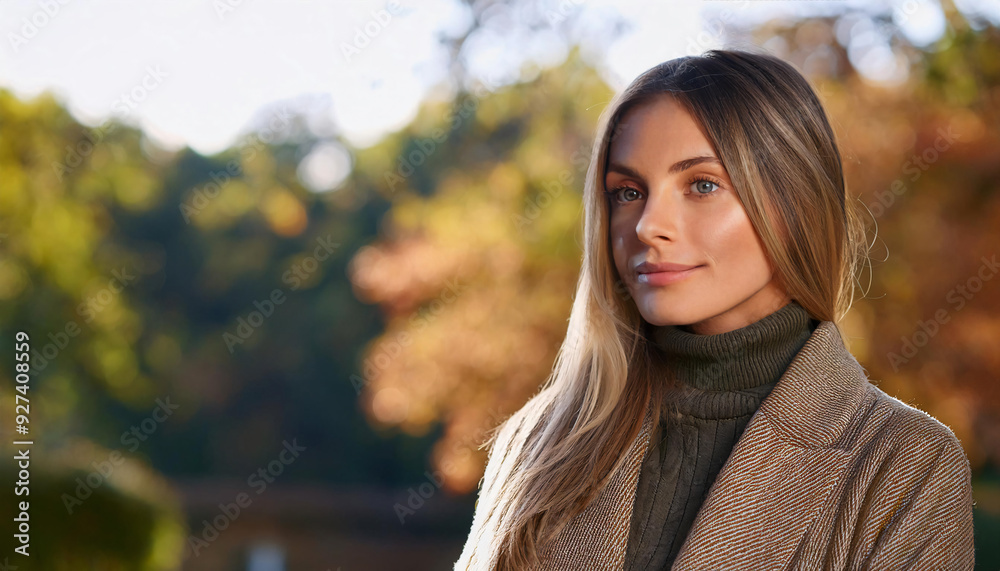 Autumn. Headshot of a stylish female fashion model in outdoor settings, such as a park. Autumn. Headshot of a stylish female fashion model in outdoor settings, such as a park.
