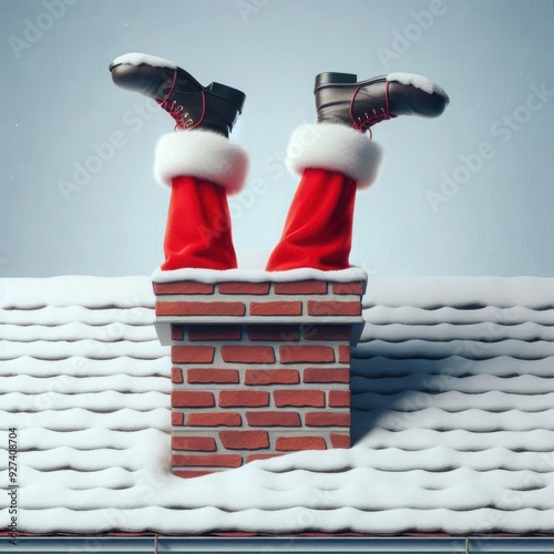 Santa Claus stuck in a chimney. photo