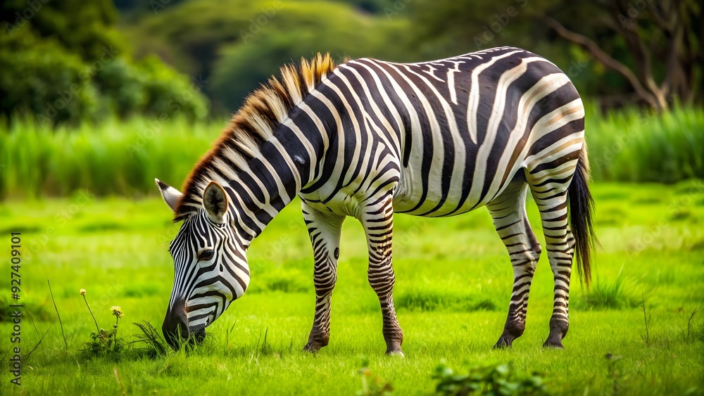 Zebra grazing on grass in the wild , wildlife, nature, African safari, striped, black and white, herbivore Zebra grazing on grass in the wild , wildlife, nature, African safari, striped, black and white, herbivore