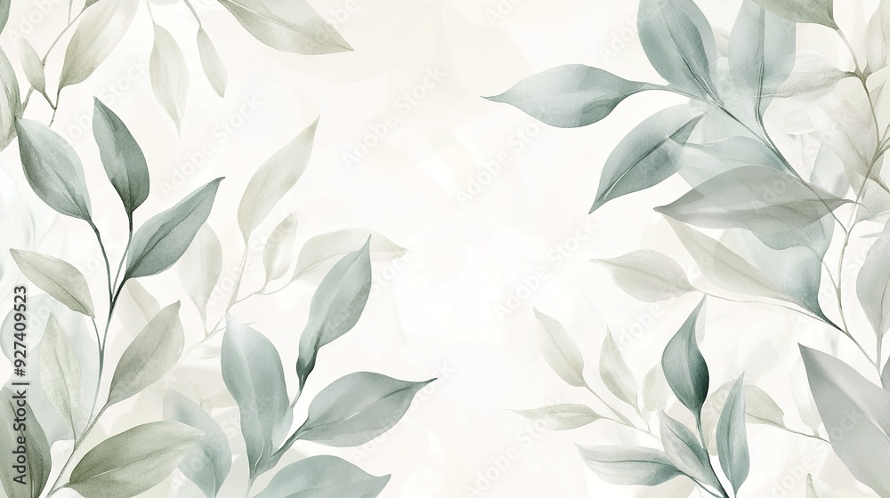 Soft watercolor leaves against a light background with gentle hues in a minimalist style Soft watercolor leaves against a light background with gentle hues in a minimalist style