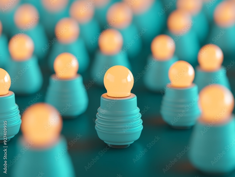 A field of glowing light bulbs, representing ideas or innovation, with one bulb standing out in focus. A field of glowing light bulbs, representing ideas or innovation, with one bulb standing out in focus.