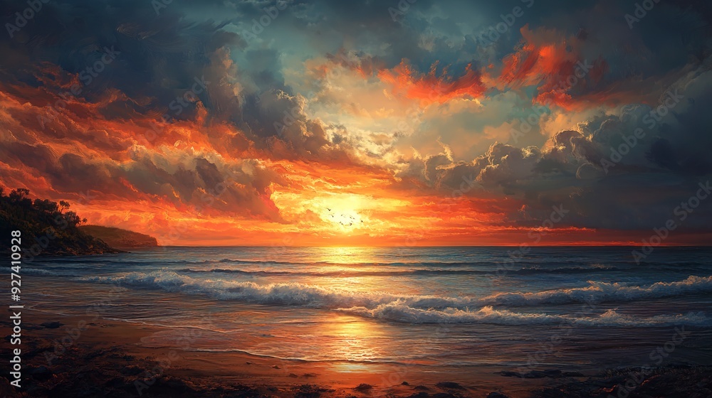 Deserted beach sunset landscape Deserted beach sunset landscape