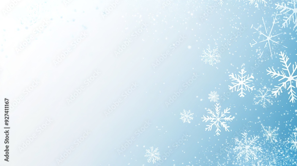 Snowflakes gently falling on a blue gradient background in a winter landscape Snowflakes gently falling on a blue gradient background in a winter landscape